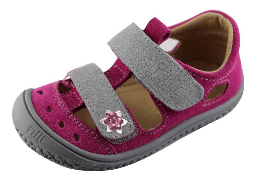 Filii barefoot sandálky KAIMAN velcro velours pink/grey M
