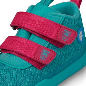 Dětské barefoot botičky Affenzahn Minimal Lowboot Knit Owl - Green/Pink detail