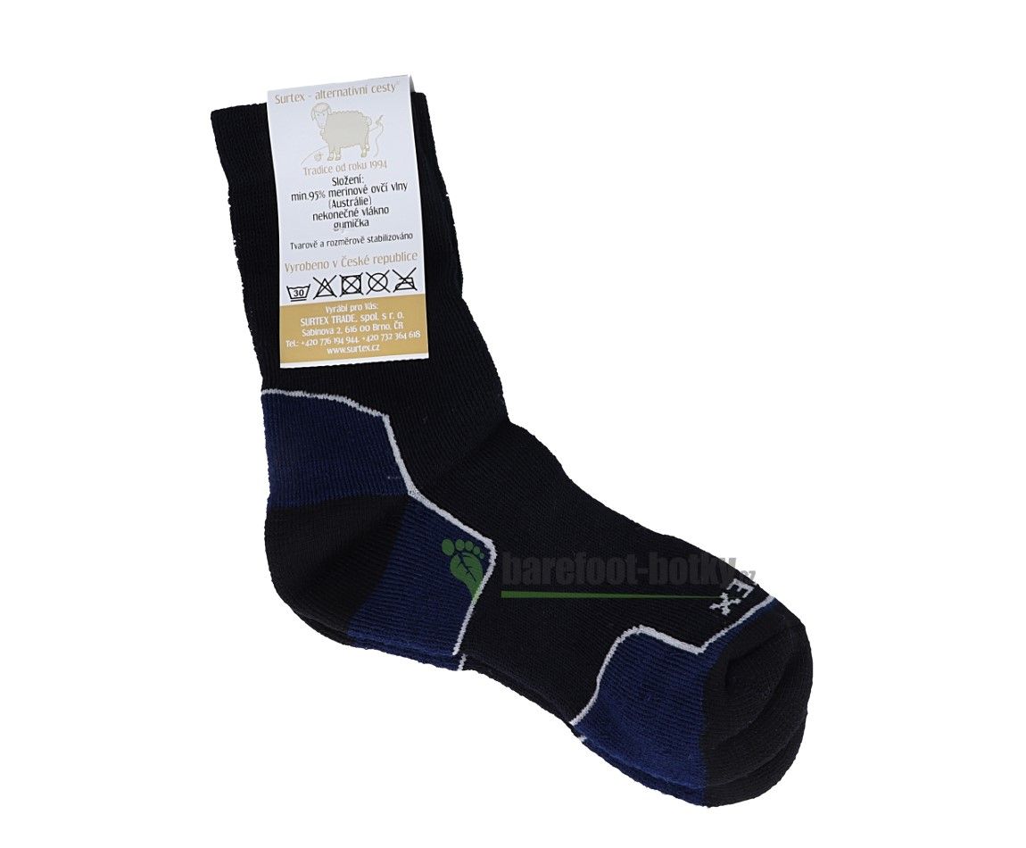 Surtex merino ponožky froté černo-modré - volný lem