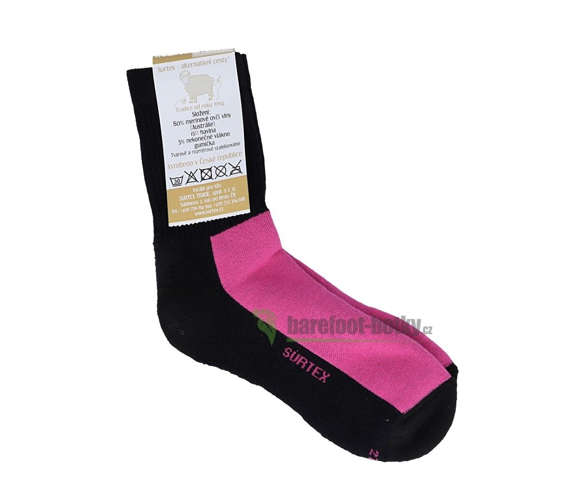 Barefoot Surtex merino sportovní ponožky froté - růžové bosá