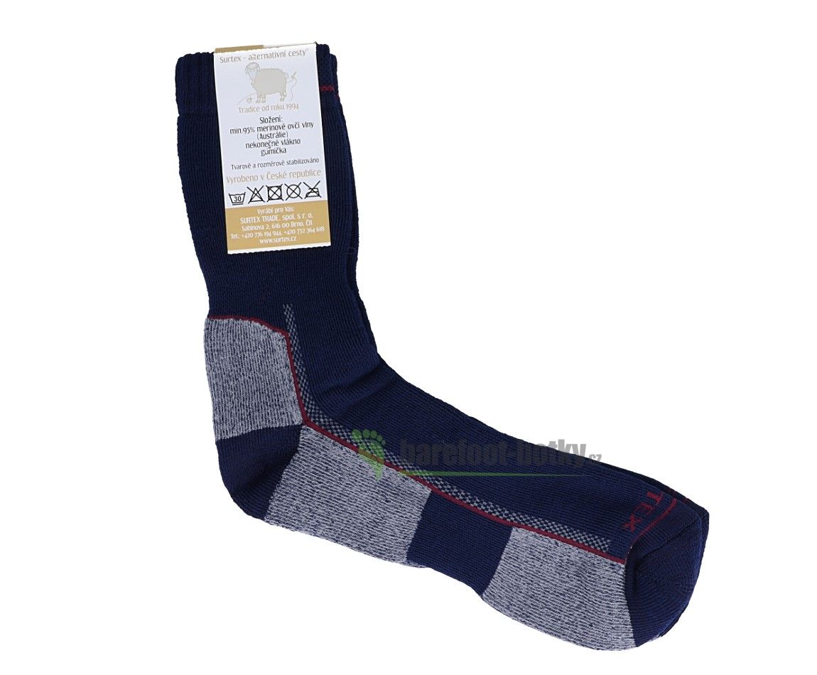 Barefoot Surtex ponožky froté - 95 % merino modré bosá