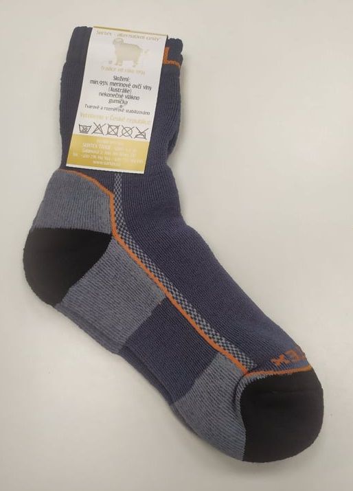 Surtex ponožky froté - 95 % merino černé s oranžovým nápisem