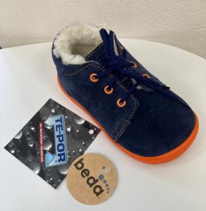 Beda Barefoot - Blue mandarine - zimní boty s membránou-tkaničky | 20, 21, 24