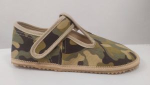 Beda barefoot - papučky na suchý zip - army s opatkem | 23