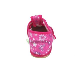 Barefoot Beda barefoot - užší bačkorky suchý zip - růžové s motýlky bosá