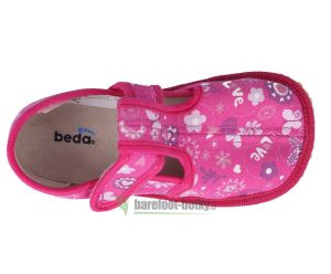 Barefoot Beda barefoot - užší bačkorky suchý zip - růžové s motýlky bosá