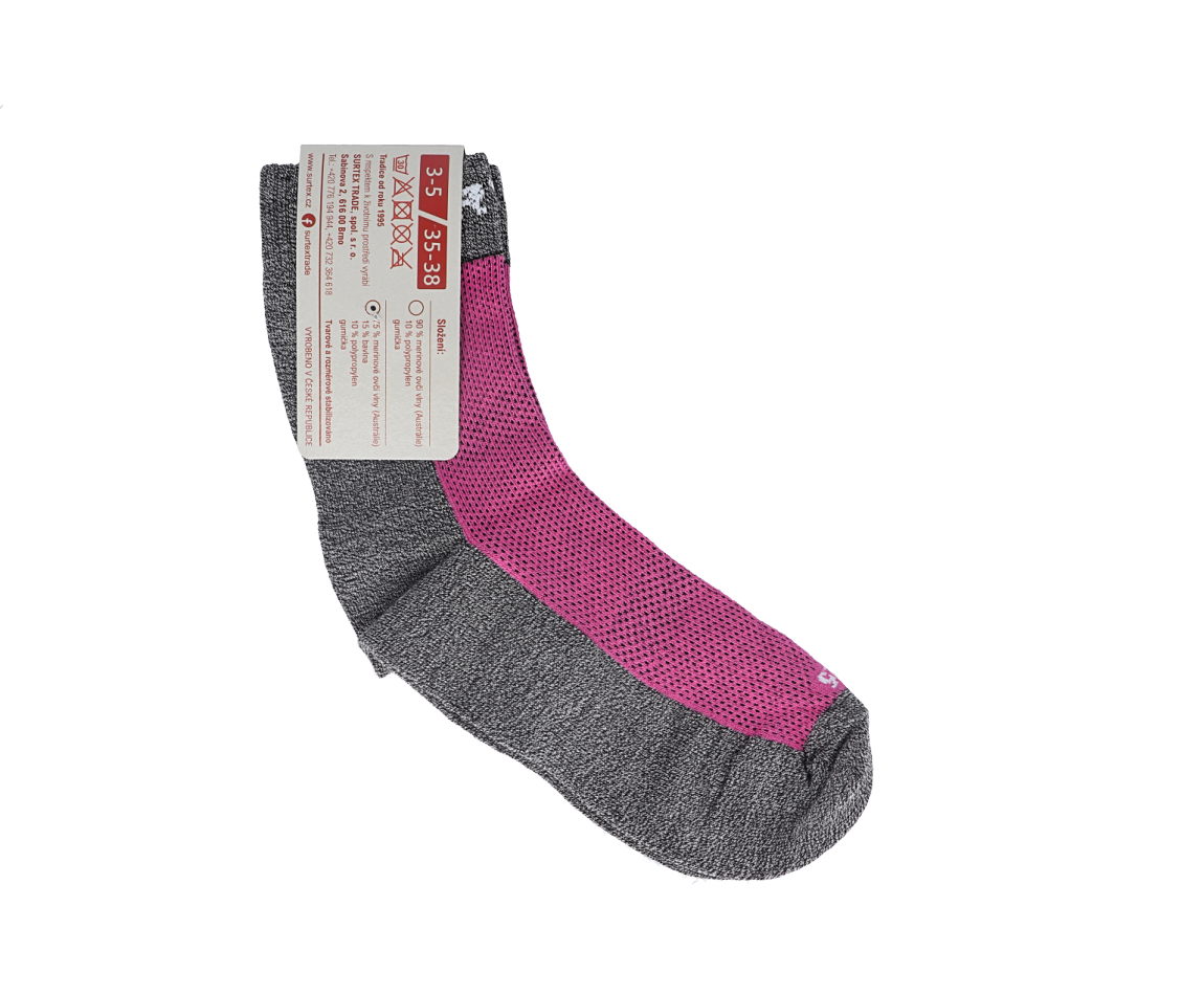 Barefoot Surtex merino ponožky froté - tenké růžové bosá