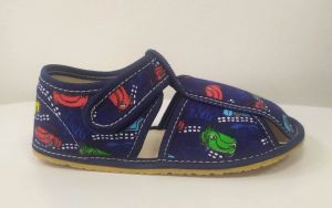 Baby bare shoes papučky - navy cars | 24, 25, 31, 32, 33
