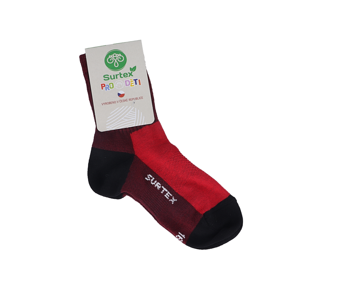 Barefoot Dětské Surtex merino sportovní ponožky tenké - červené bosá