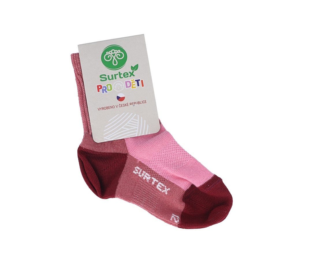 Barefoot Dětské Surtex merino sportovní ponožky tenké - růžovovínové bosá