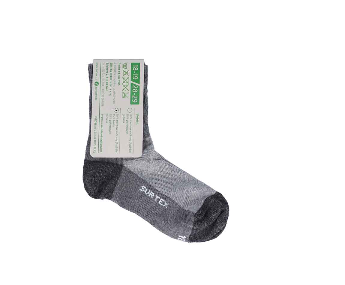 Barefoot Dětské Surtex merino sportovní ponožky tenké - šedé bosá