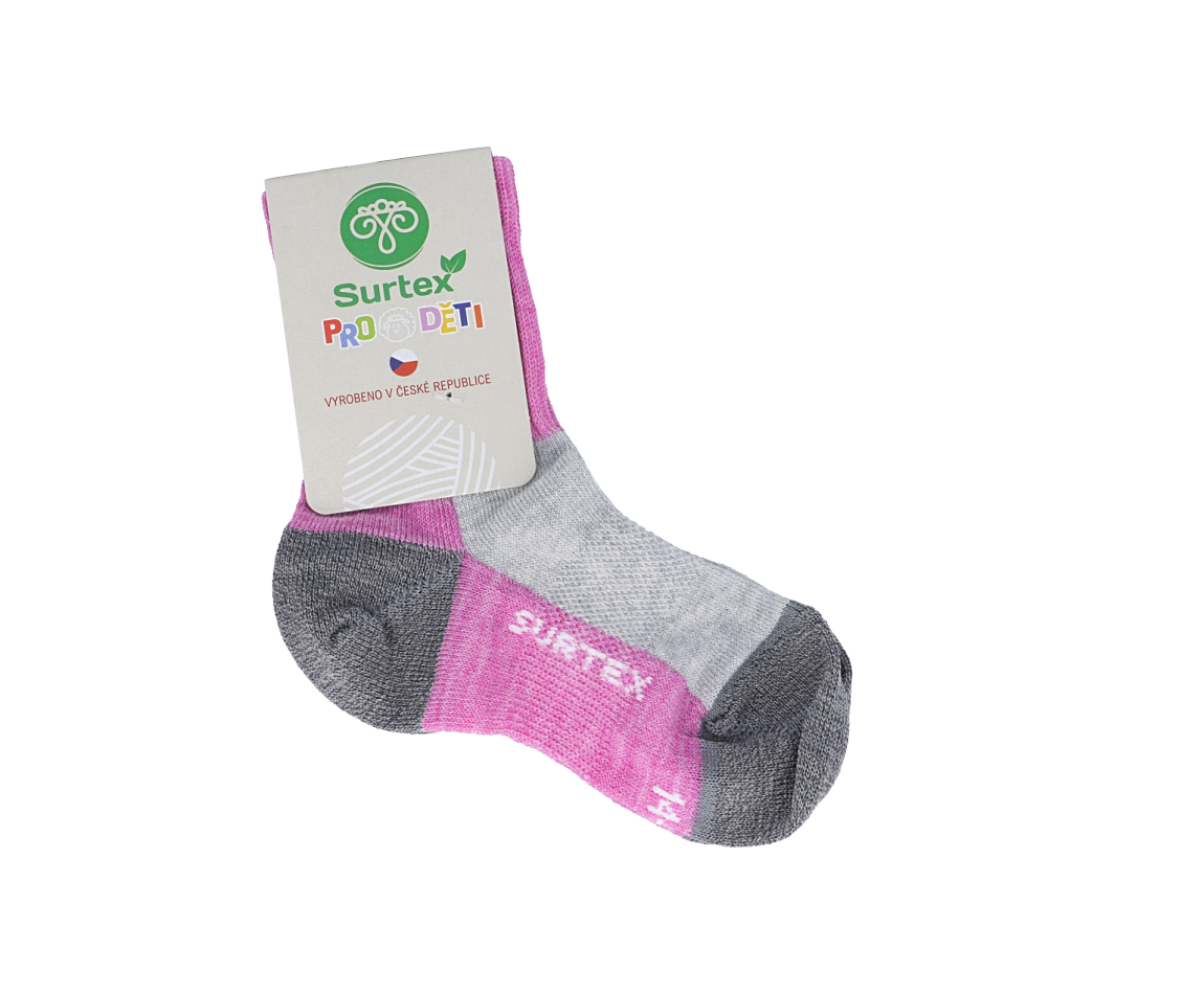 Barefoot Dětské Surtex merino sportovní ponožky tenké - šedorůžové bosá