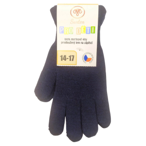 Surtex rukavice tmavě modré 100% merinové vlny silné - dětské  | 14-17