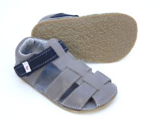 Ef barefoot sandálky - světle šedé s modrou podrážka