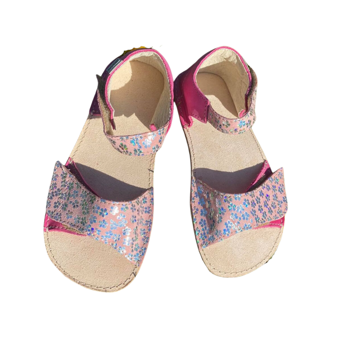 Barefoot OKBARE barefoot sandálky Mirisa D203 G fuchsiová/růžová třpytivá bosá
