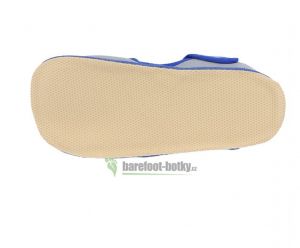 Barefoot Beda barefoot - užší bačkorky suchý zip - šedé s modrým lemováním bosá