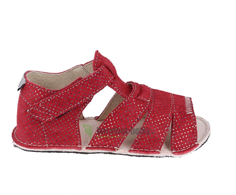 Barefoot Ortoplus barefoot sandálky D200 červené se třpytkami OKBARE bosá